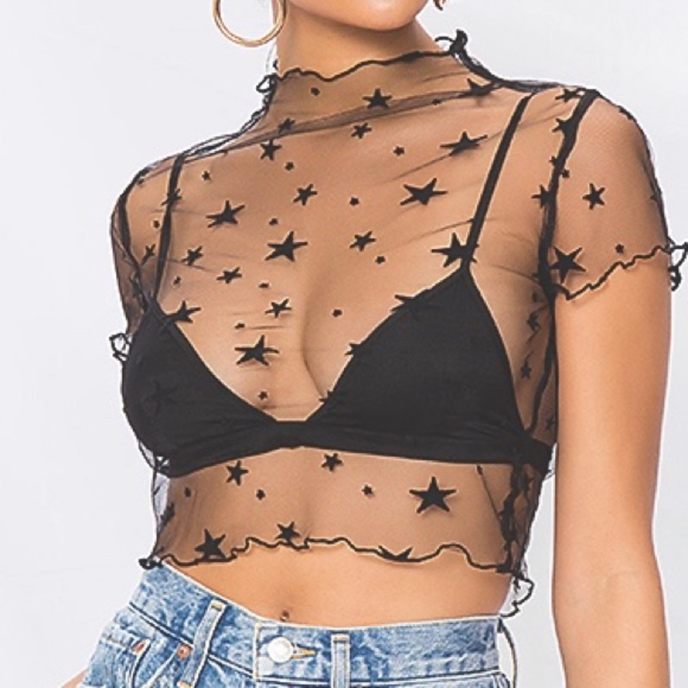 Black mesh star top